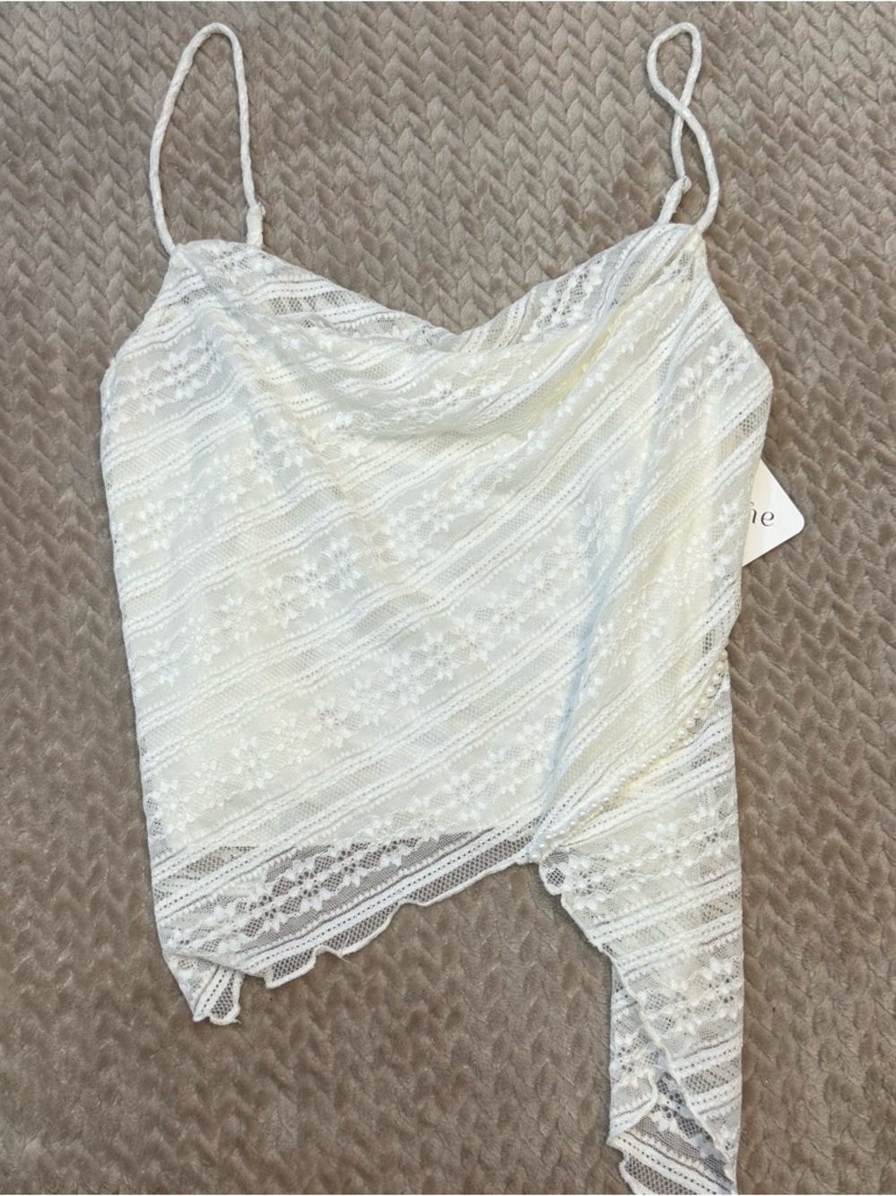 SOLD Lace Camisole XL Ivory Pearl Trim Asymmetrical Y2K Coquette Top - Picture 4 of 12